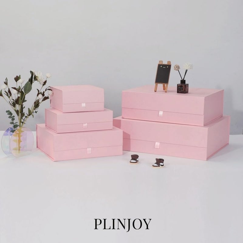 PLINJOY 2 Pcs Pink Gift Box Large 13.5x11.8x4.7 Inches, Pink Gift Boxes for Presents with Magnetic Closure Lid, Luxury Gift Box Rectangle Collapsible Boxes for Gift Packaging - Image 2